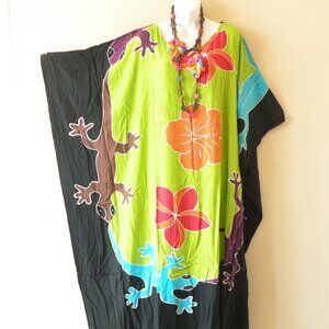 KD391 Gecko Batik Hand Painted Plus Batwing VNeck Kaftan Dolman Women Dress